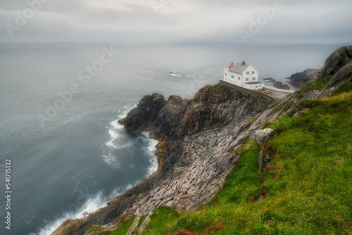 Beautiful Norwegian landscape, Krakenes Fyr lighthouse, Maloy island, central Norway	 photo