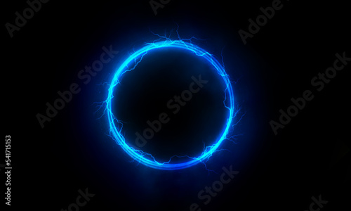 Lightning round frame. plasma magical portal. circle light effect.