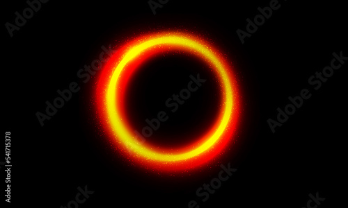 Circle light effect. Neon glowing circle with light rays. Frame isolated on black background