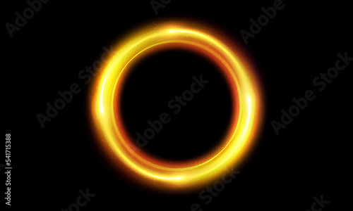 Circle light effect. Neon glowing circle with light rays. Frame isolated on black background