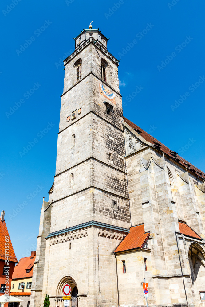 Exterior of Saint George’s Minster, a gothic church in Dinkelsbuhl, Bavaria, Germany, Europe