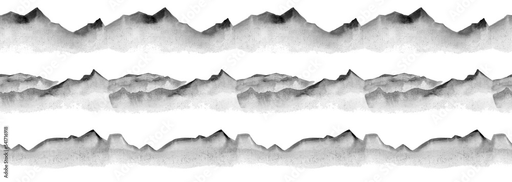 © Маргарита Шевчишена - Watercolor sketched mountains seamless pattern monochrome black background. illustration © Маргарита Шевчишена - Watercolor sketched mountains seamless pattern monochrome black background. illustration