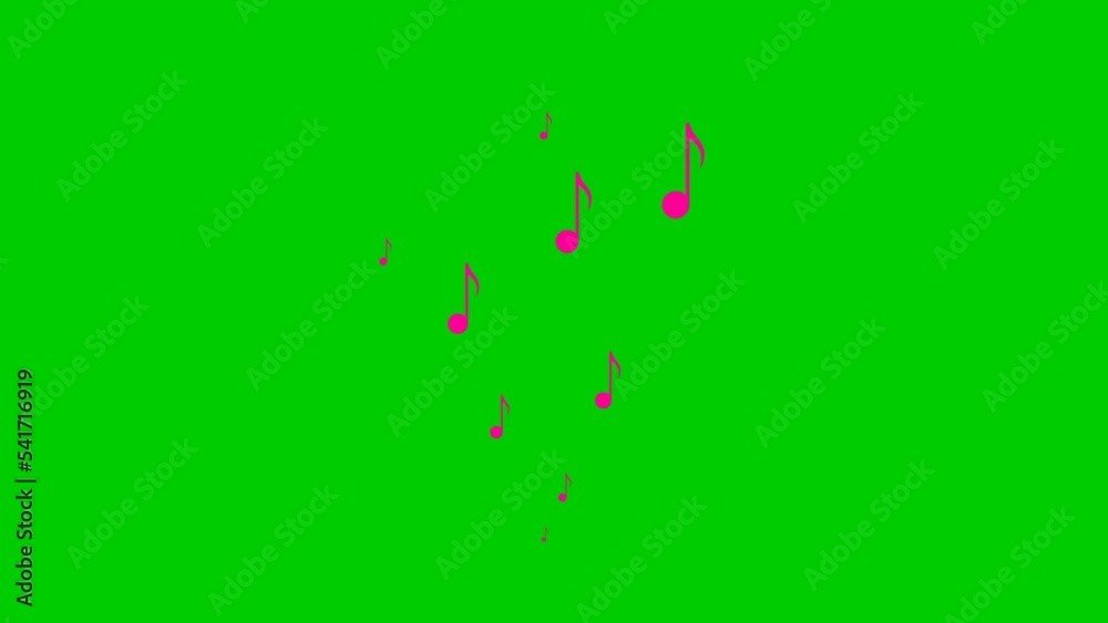 Animated pink notes fly from bottom to top. A wave of flying notes. Concept of music, song, melody. Vector illustration isolated on the green background. Animated pink notes fly from bottom to top. A wave of flying notes. Concept of music, song, melody. Vector illustration isolated on the green background.