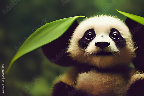 Little panda bear with leaf