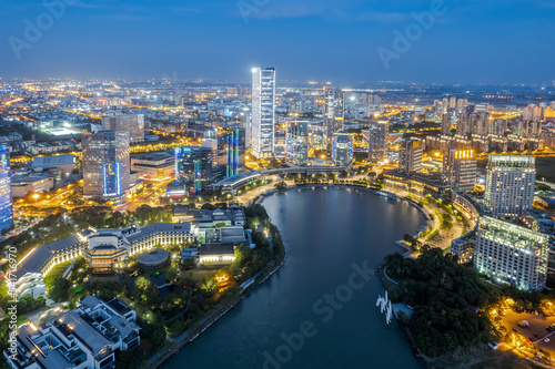 Aerial photography of Suzhou Moon Bay city night view © 昊 周