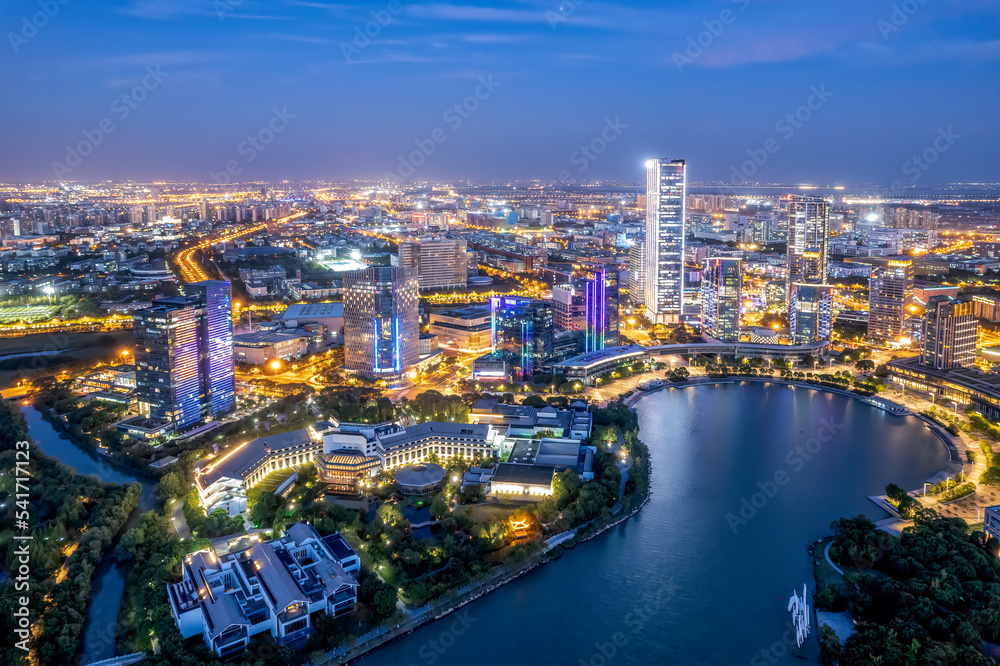 Aerial photography of Suzhou Moon Bay city night view