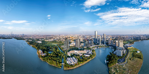 Aerial photography of modern architectural landscape of Dushu Lake in Suzhou