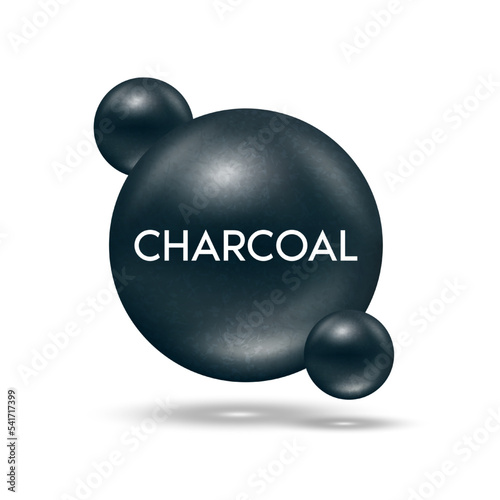 Activated charcoal or black clay icon 3d. Skincare beauty with collagen and vitamins extract charcoal bamboo, coconut. Isolated on white background. Used for cosmetic product design. Vector EPS10.