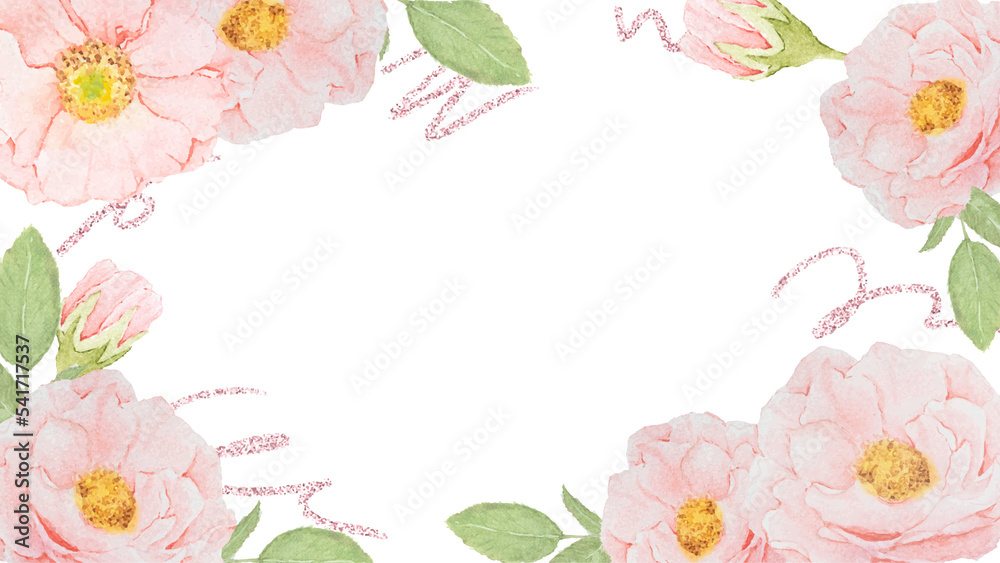 watercolor pink rose flower bouquet wreath frame