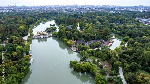 Aerial photography of Chinese garden scenery of Slender West Lake in Yangzhou photo