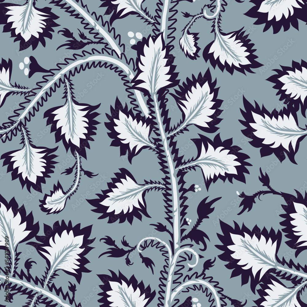 Fototapeta premium Floral seamless traditional pattern in oriental paisley style. Stylized indian fantasy flowers and branches print. Hand drawn background