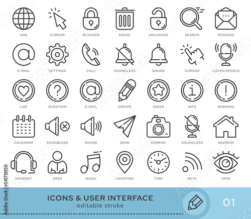Set of conceptual icons. Vector icons in flat linear style for web sites, applications and other graphic resources. Set from the series - User Interface. Editable stroke icon.