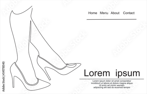 Women's shoes.Shoes Icon Vector. Emblem or logotype elements for shoemaker.Fashion vector illustration for the sale of shoes in stores, boutiques.Continuous one line drawing.