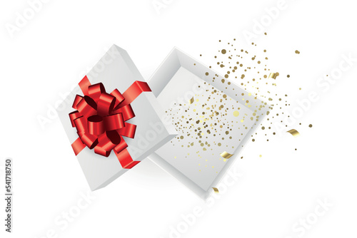 White open gift box with a red bow - Christmas and birthday present collection