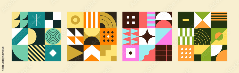 Modern pattern set. Geometric shapes. Graphic seamless patterns for web or social media. Abstract background. Swiss decorative style. Bauhaus aesthetic. Trendy vector colorful geometry. Modern pattern set. Geometric shapes. Graphic seamless patterns for web or social media. Abstract background. Swiss decorative style. Bauhaus aesthetic. Trendy vector colorful geometry.