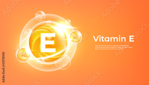 Vitamin E golden vector treatment. Vitamin drop pill capsule. Shining golden essence droplet. Beauty treatment nutrition skin care design. vector