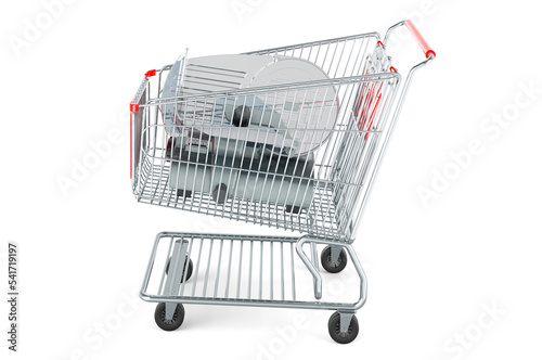 Shopping cart with slicing machine, 3D rendering