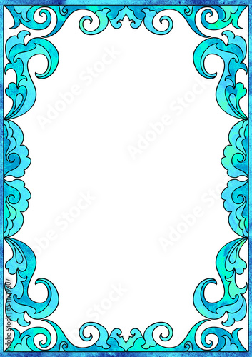 Decorative art nuovo floral blank frame on Alice in Wonderland style diamond checker pattern  vertical format with text place and space
