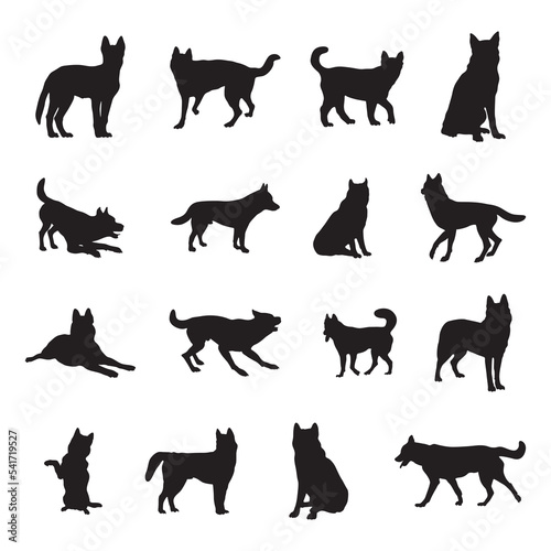 Siberian husky dog silhouettes, Dog silhouette collection