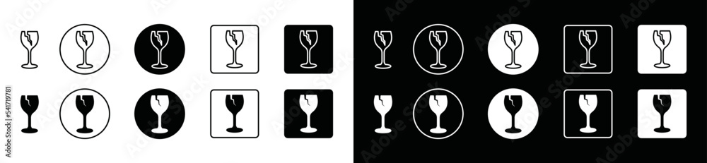 Fragile handle with care icon vector. Fragile items sticker sign silhouette. Broken glass label, symbol illustration Fragile handle with care icon vector. Fragile items sticker sign silhouette. Broken glass label, symbol illustration