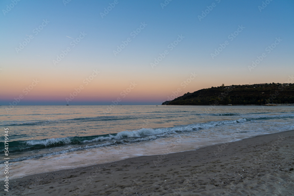 sunset view of Asparuhovo Beach on the Black Sea coast of Bulgaria sunset view of Asparuhovo Beach on the Black Sea coast of Bulgaria