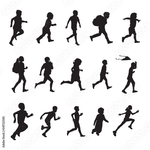 Children running silhouettes, Kids running silhouettes