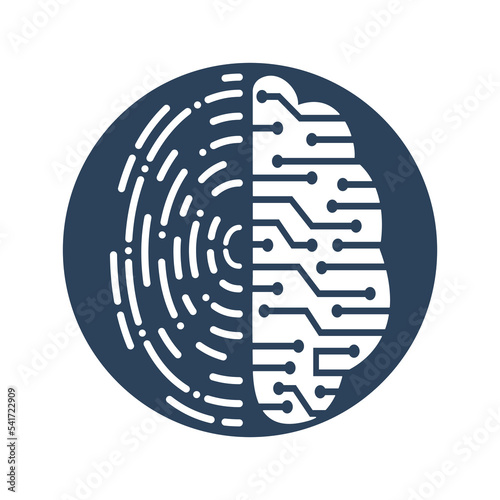 Vector Logo Icon With Brain And Fingerprint. Digital brain plus fingerprint vector template design.