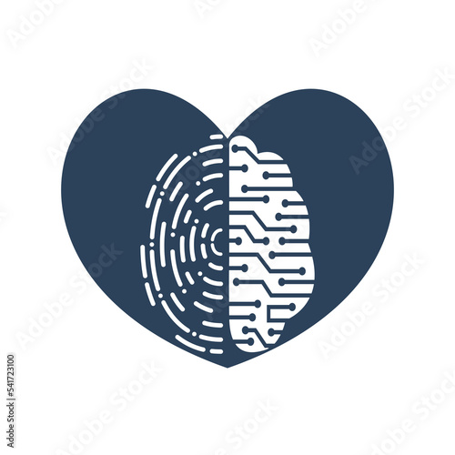 Vector Logo Icon With Brain And Fingerprint. Digital brain plus fingerprint vector template design.