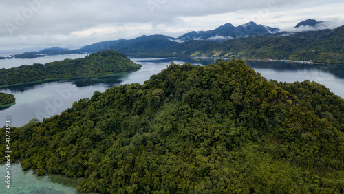 Fototapeta Naklejka Na Ścianę i Meble -  Seascape in front of Kaprus Village, Location in Cendrawasih Bay National Park, West Papua Province