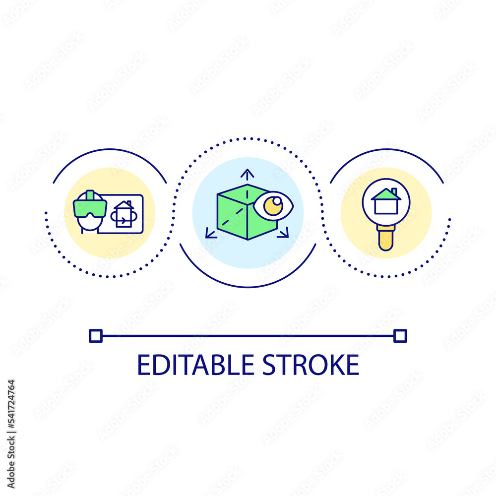 Virtual open house marketing loop concept icon. Buy new home tips. Real estate event online abstract idea thin line illustration. Isolated outline drawing. Editable stroke. Arial font used Virtual open house marketing loop concept icon. Buy new home tips. Real estate event online abstract idea thin line illustration. Isolated outline drawing. Editable stroke. Arial font used