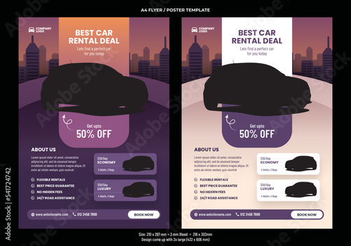 Car rental service vector a4 flyer print ready design template