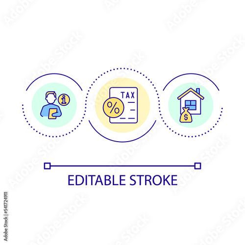 Paying local property tax loop concept icon. Buy new home tips. Real estate bills and payments abstract idea thin line illustration. Isolated outline drawing. Editable stroke. Arial font used