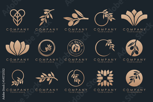 creative leaf and olive oil logo design icon set.