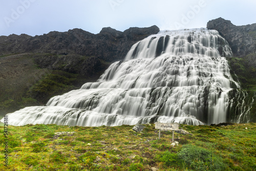 Dynjandi waterfall located in Arnarfjordur, Iceland. It is the largest waterfall in the Westfjords and has a total height of 100 metres. Below it are 5 other smaller waterfalls