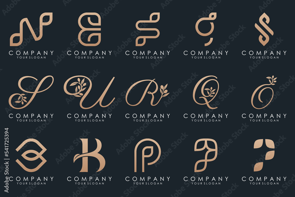 leaf combined with letter logo design and icon set. leaf combined with letter logo design and icon set.