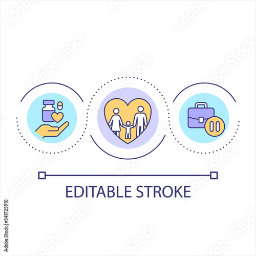 Family-oriented company benefits loop concept icon. Support working parents. Employee loyalty abstract idea thin line illustration. Isolated outline drawing. Editable stroke. Arial font used