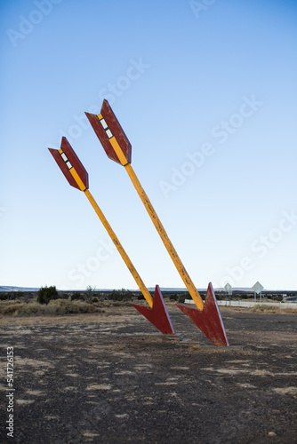 Abandoned gas station, arrows