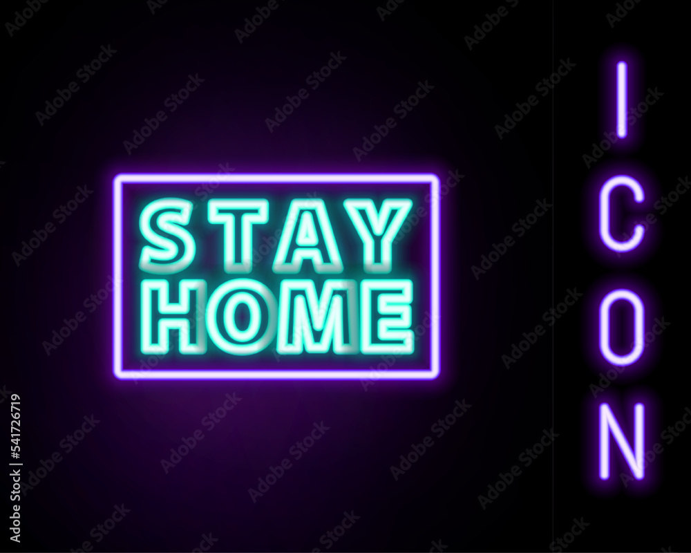 Glowing neon line Stay home icon isolated on black background. Corona virus 2019-nCoV. Colorful outline concept. Vector Glowing neon line Stay home icon isolated on black background. Corona virus 2019-nCoV. Colorful outline concept. Vector