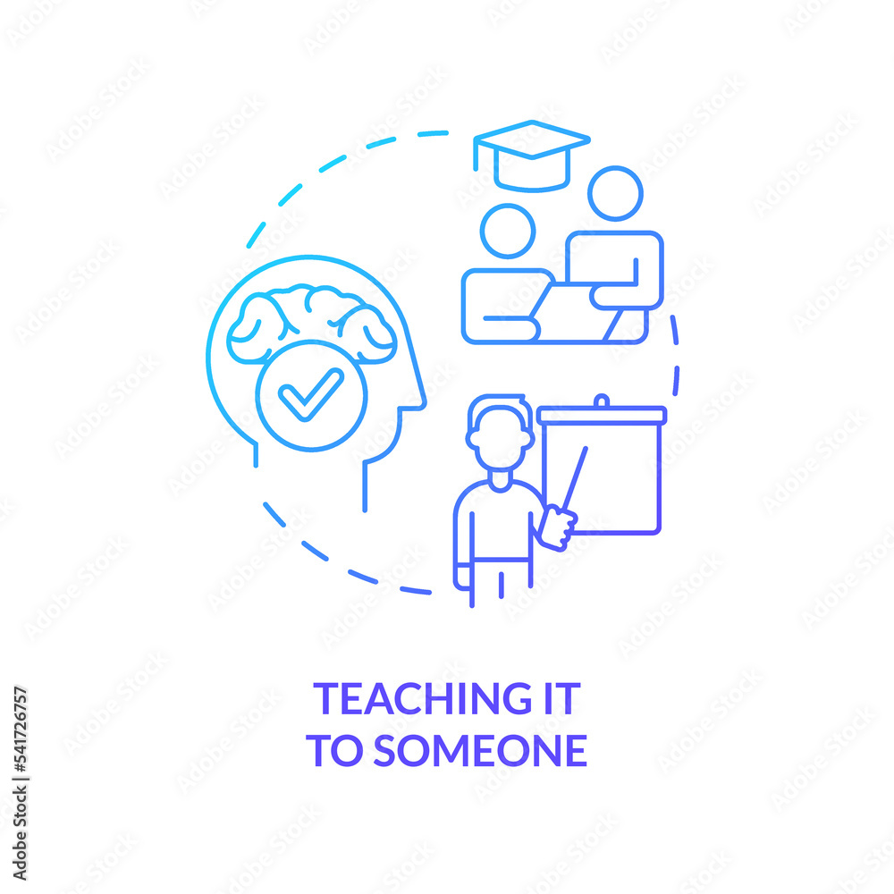 Teaching information to someone blue gradient concept icon. Spread knowledge. Memorization strategy. Educate abstract idea thin line illustration. Isolated outline drawing. Myriad Pro-Bold font used Teaching information to someone blue gradient concept icon. Spread knowledge. Memorization strategy. Educate abstract idea thin line illustration. Isolated outline drawing. Myriad Pro-Bold font used