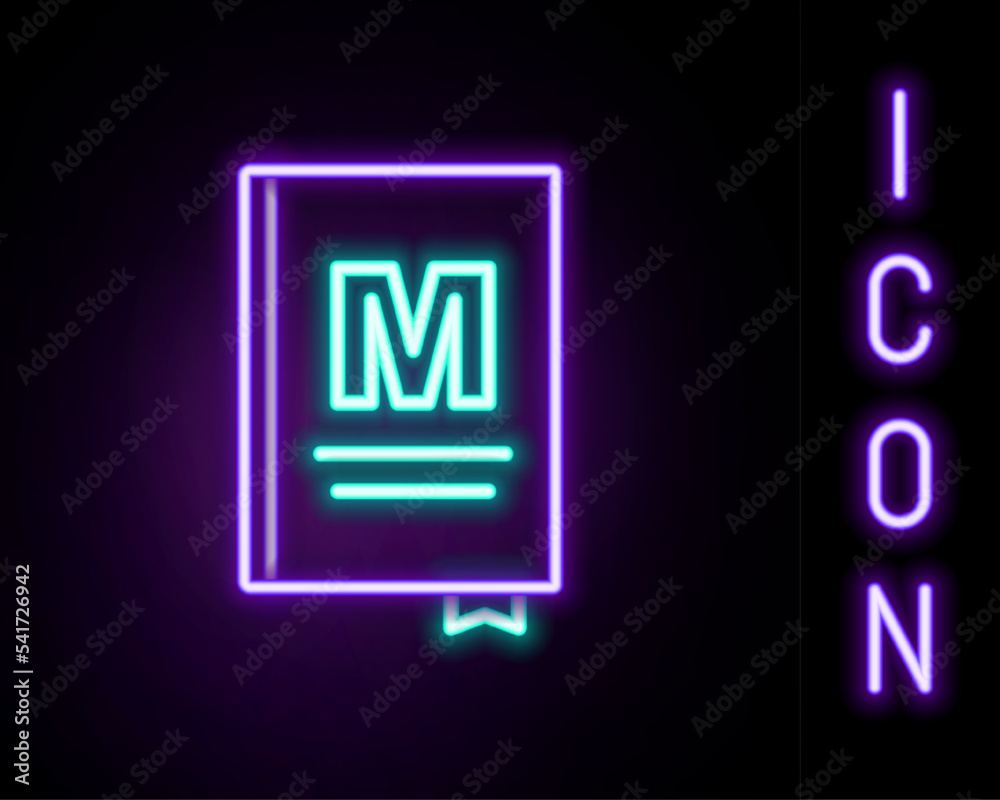 Glowing neon line Restaurant cafe menu icon isolated on black background. Colorful outline concept. Vector Glowing neon line Restaurant cafe menu icon isolated on black background. Colorful outline concept. Vector