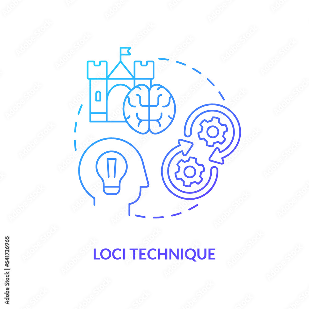 Loci memory technique blue gradient concept icon. Mind palace trick ...