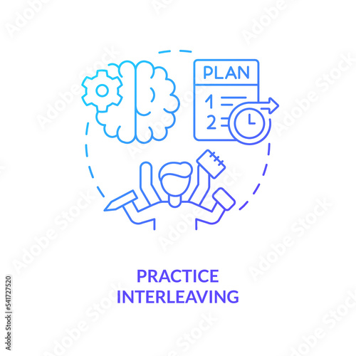 Focus on multitasking learning blue gradient concept icon. Interleaving memory method. Effective learning abstract idea thin line illustration. Isolated outline drawing. Myriad Pro-Bold font used