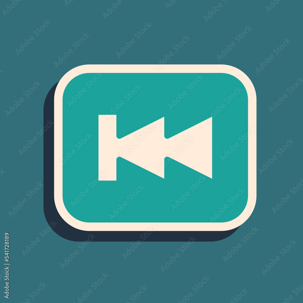 Green Rewind button icon isolated on green background. Long shadow style. Vector Green Rewind button icon isolated on green background. Long shadow style. Vector
