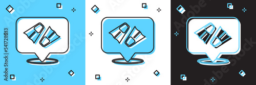 Set Rubber flippers for swimming icon isolated on blue and white, black background. Diving equipment. Extreme sport. Diving underwater equipment. Vector