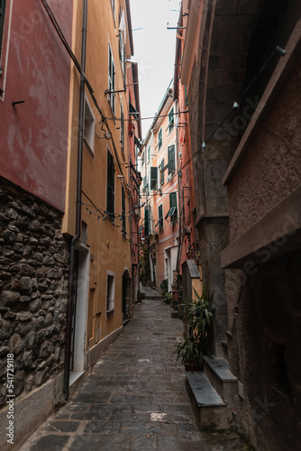 Beautiful narrow street in the old European town of Vernazza  Italy