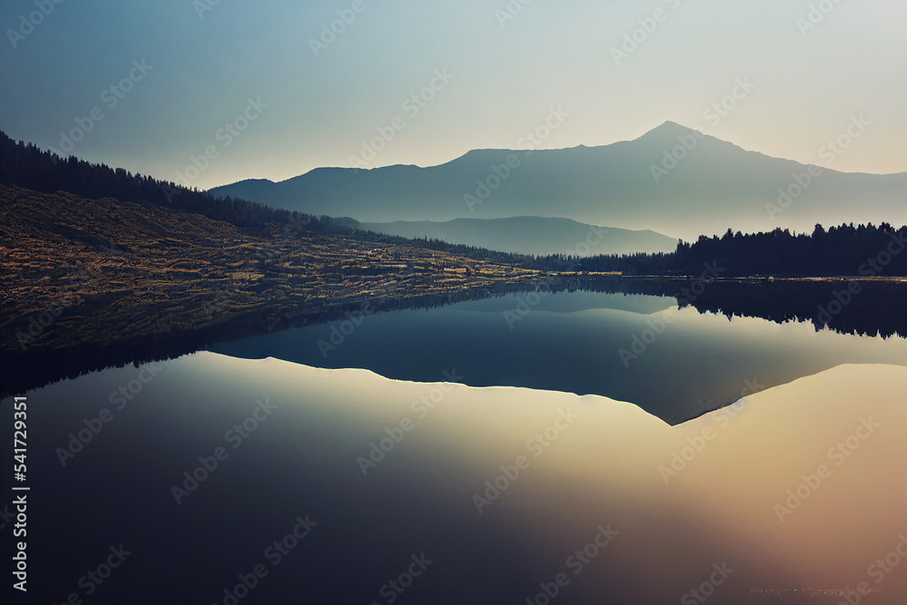 Mirror Reflection of a Mountain in a Lake