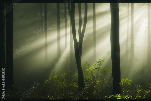 Fotografie, Tablou Sun Piercing the Veil of the Forest at Daybreak