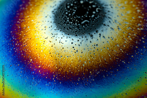 Photogtaphy of Iridescent multicolored bright abstract soapy water. Space, halographic, psychedelic background for screensaver. photo