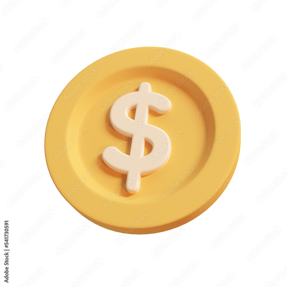 3d currency coin. golden dollar profit on investment 3d currency coin. golden dollar profit on investment