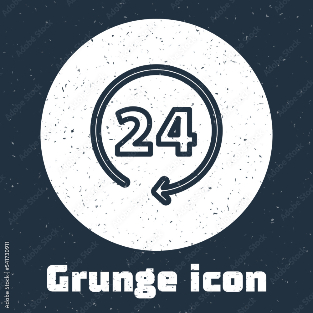 Fototapeta premium Grunge line Clock 24 hours icon isolated on grey background. All day cyclic icon. 24 hours service symbol. Monochrome vintage drawing. Vector